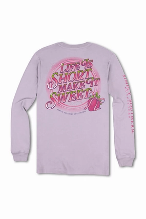 Simply Southern Plus Size Life Is Short Make It Sweet Long Sleeve T-Shirt for Women in Purple | EXT-LS-SWEET-WSTERIA Comfy Stretch Wear Outdoor Comfort Style