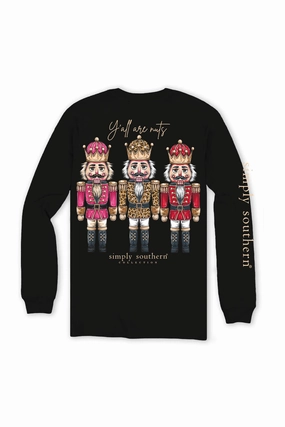 Simply Southern Plus Size Y??all Are Nuts Long Sleeve T-Shirt for Women in Black | EXT-LS-NTCRCKR-BLK Easy Comfort Casual Fit