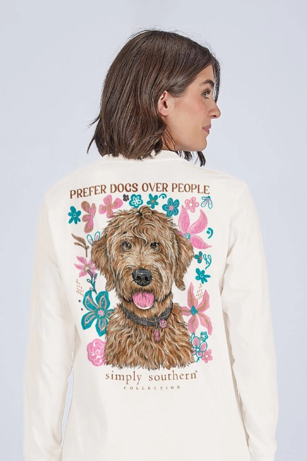 mix and match Timeless Top Simply Southern Prefer Dogs Long Sleeve T-Shirt for Women in Linen | LS-DOGPEOPLE-LINEN