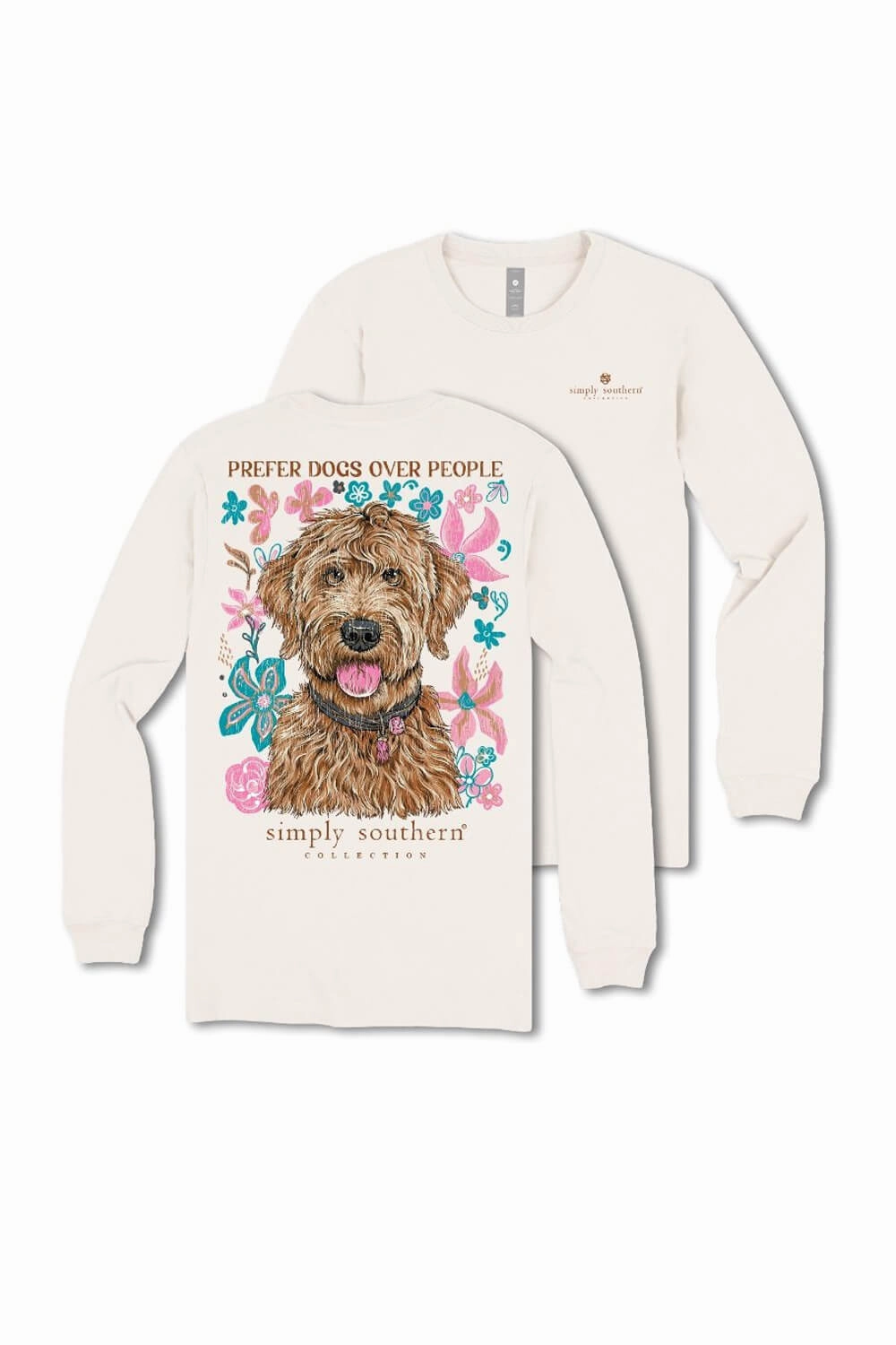 Flatlock stitching Simply Southern Prefer Dogs Long Sleeve T-Shirt for Women in Linen | LS-DOGPEOPLE-LINEN