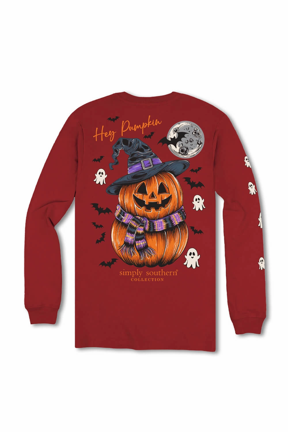 Fit for Any Season Simply Southern Pumpkin Witch Hat Long Sleeve T-Shirt for Women in Red | LS-PMPKN-CARMINE