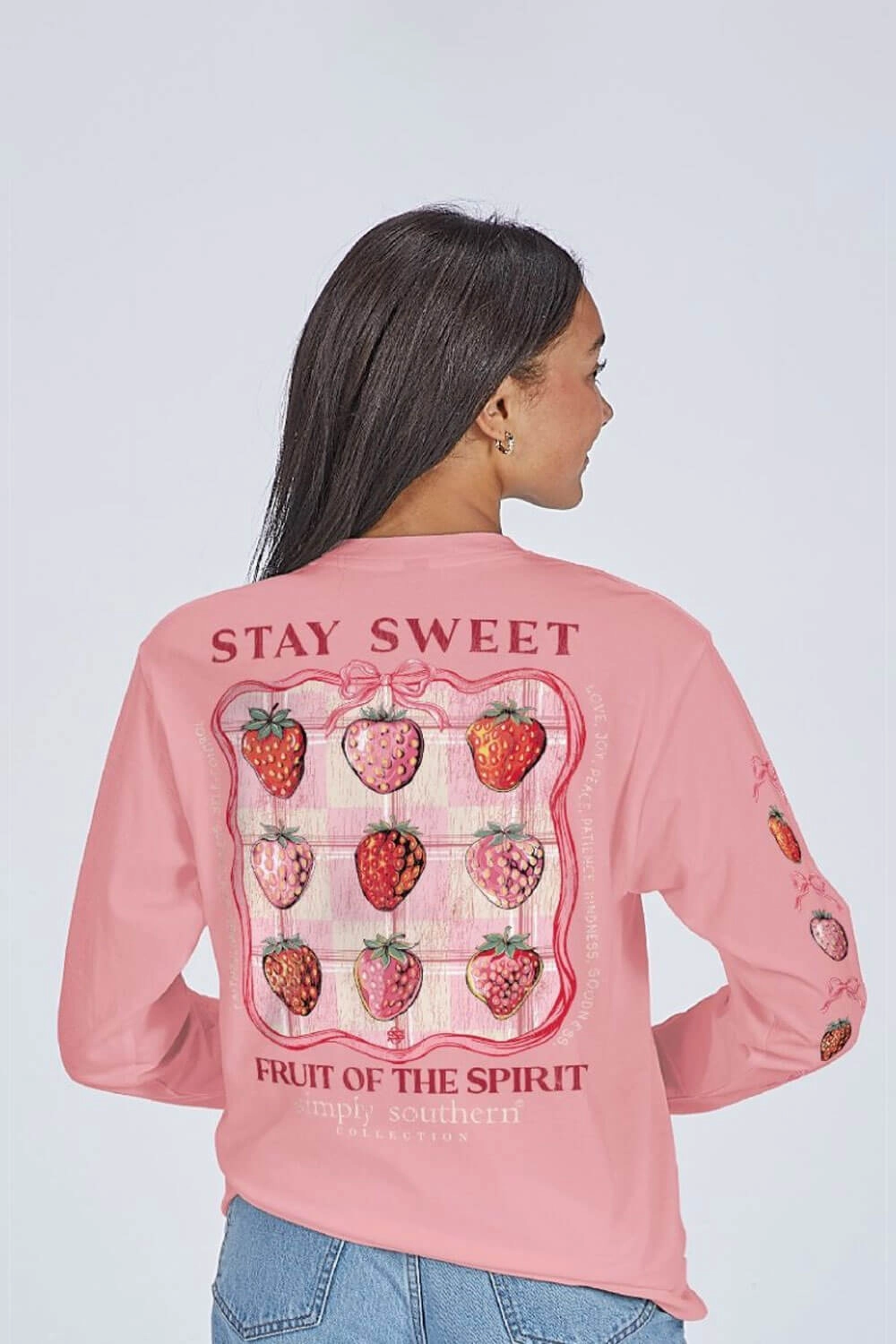 Breathable Wearable Simply Southern Stay Sweet Long Sleeve T-Shirt for Women in Pink | LS-STAYSWT-TEAROSE