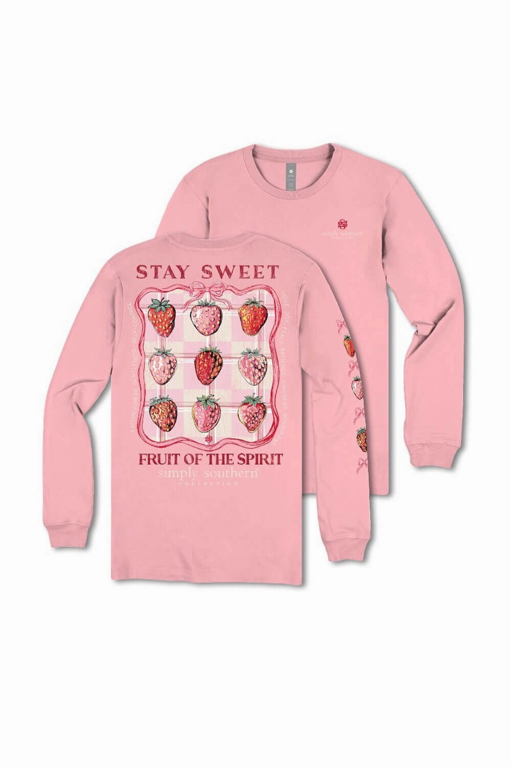 Layered Sleeve Slim Fit Design Simply Southern Stay Sweet Long Sleeve T-Shirt for Women in Pink | LS-STAYSWT-TEAROSE