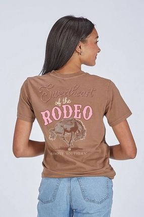 Simple Look Quick Comfort Fit Simply Southern Sweetheart Of The Rodeo T-Shirt for Women in Washed Brown | SS-RODEO-WSHUMBR