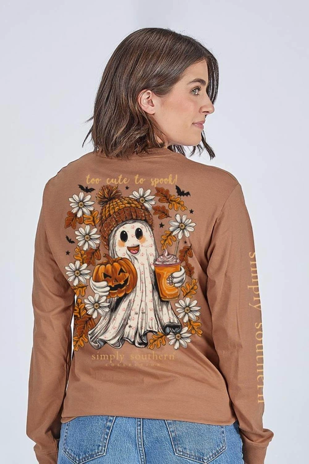 Simply Southern Too Cute To Spook Long Sleeve T-Shirt for Women in Chestnut | LS-GHOST-CHSTNT Chic Vibes Trendy Vibes Wear