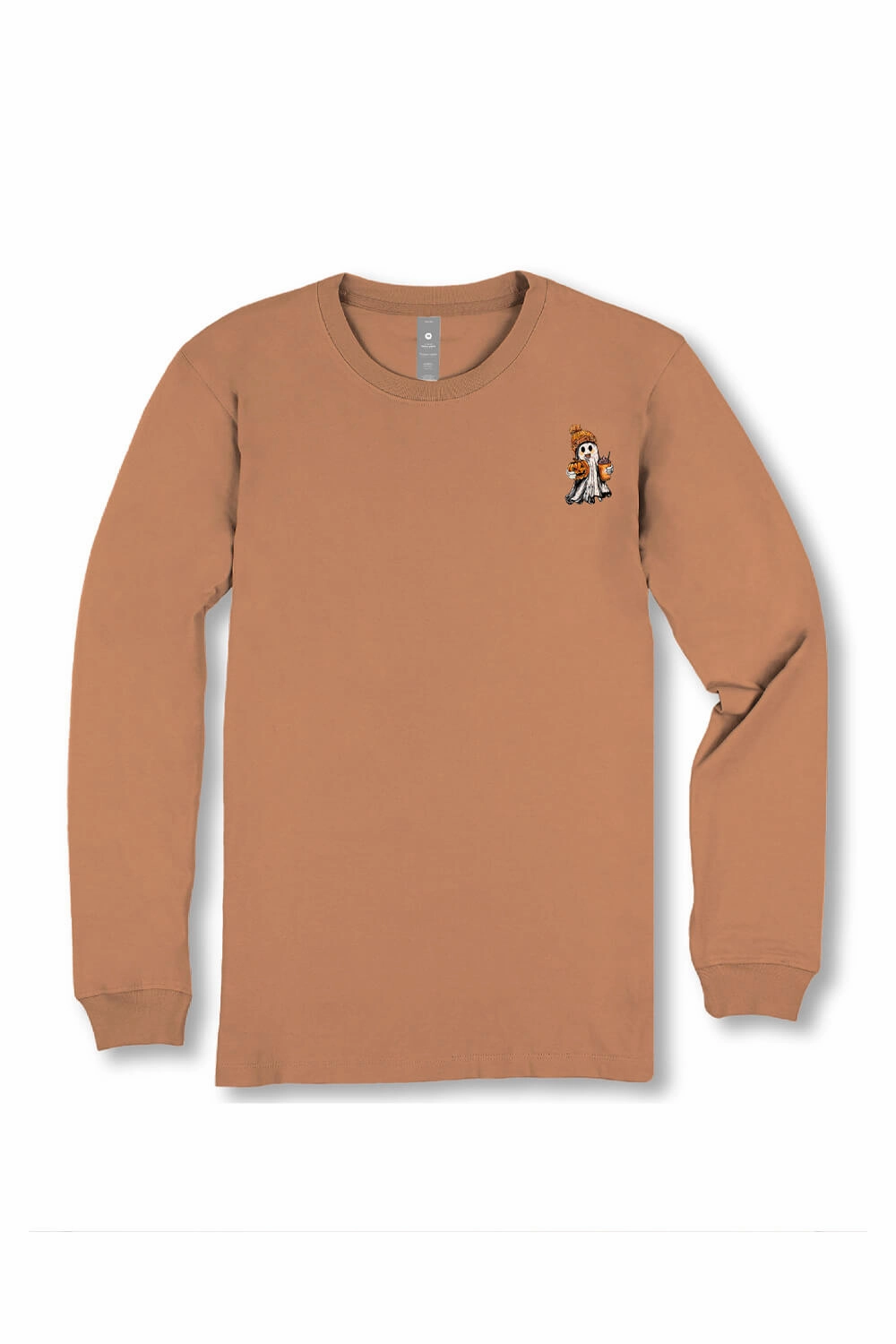 Holiday Casual Comfy Base Simply Southern Too Cute To Spook Long Sleeve T-Shirt for Women in Chestnut | LS-GHOST-CHSTNT