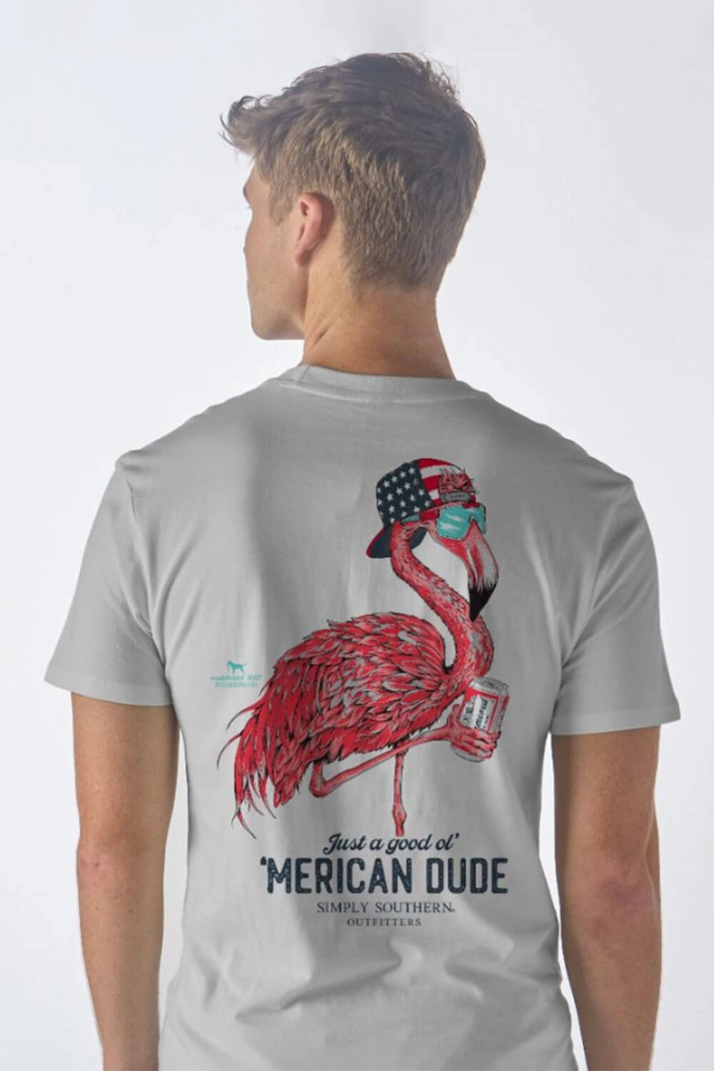 Sporty Flex Men's Simply Southern USA Flamingo T-Shirt for Men in Grey | MN-SS-FLAMINGO-FOG