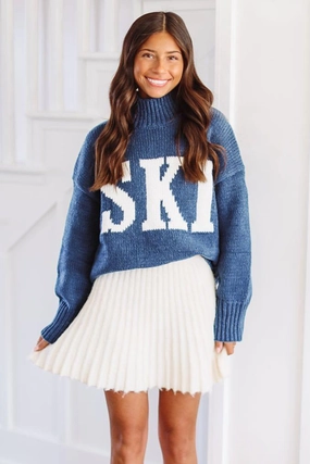 Ski Bum Sweater - Navy High Visibility Trim Wool Sweater
