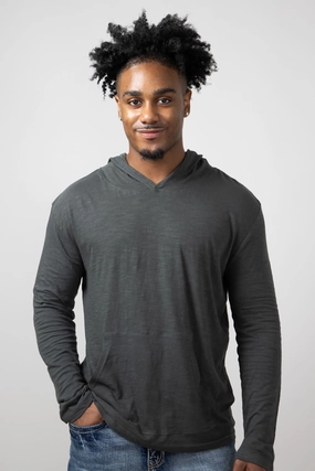 Slub Pullover Hoodie T-Shirt for Men in Charcoal | 8705-CHARCOAL Non Toxic Printing Casual Comfort Layer