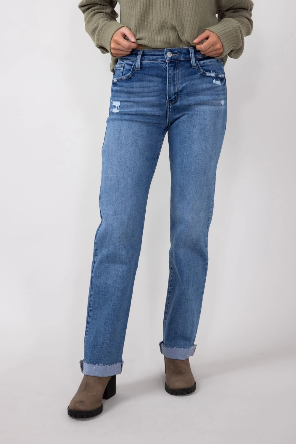 Fashionable Touch KanCan High Rise Dark Wash Clean Straight Jeans for Women | KC20072D