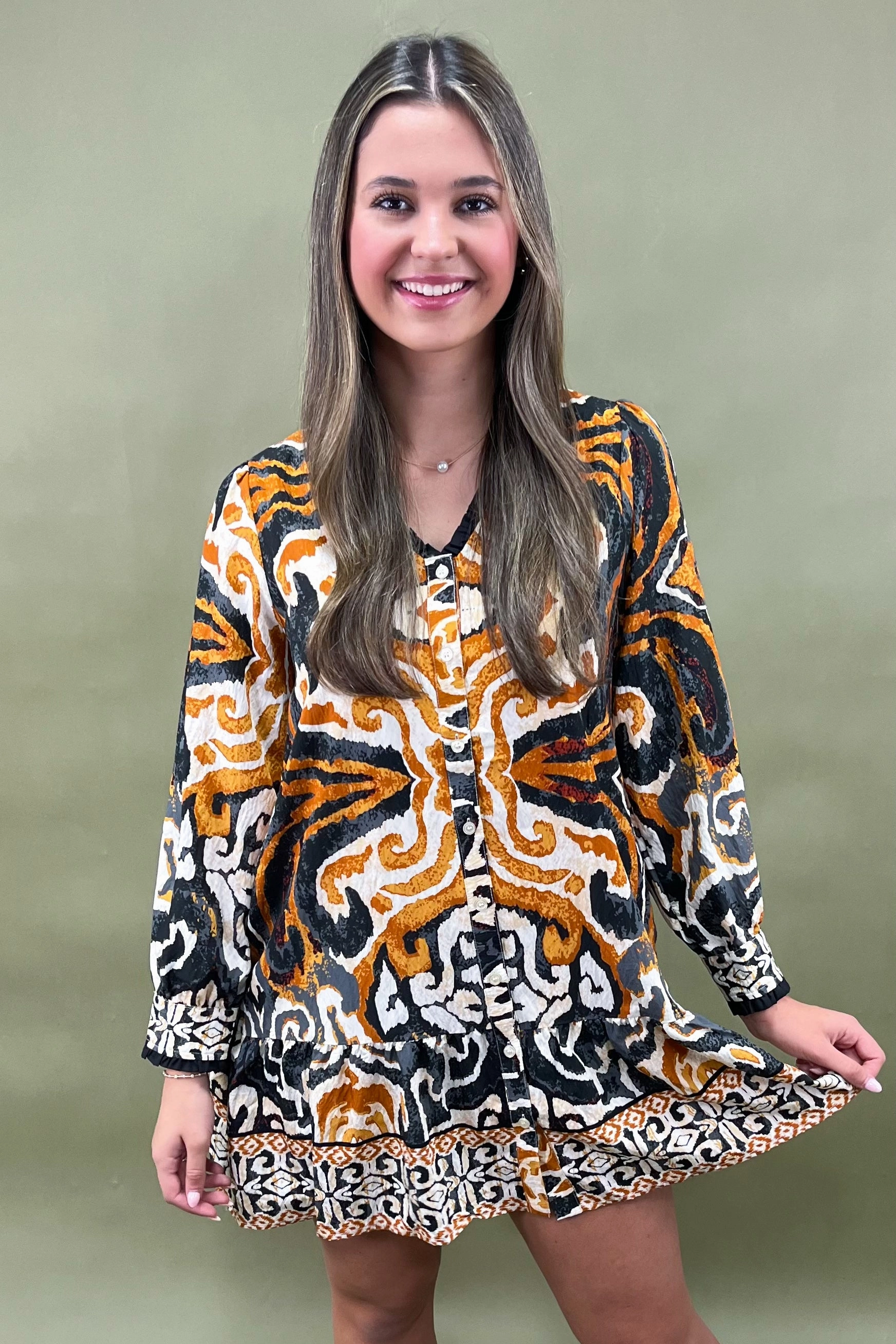 Glowing Ember Printed Dress Chic Wear Layer Light