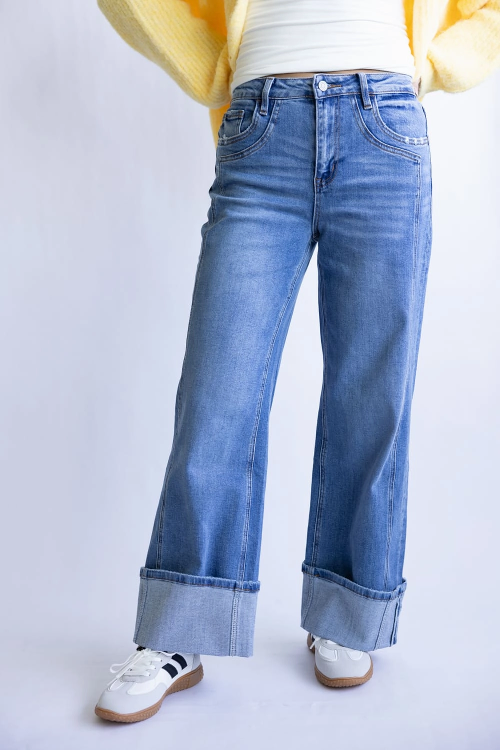 Flying Monkey High-Rise Baggy Wide Cuffed Jeans for Women | F5856 Active Touch