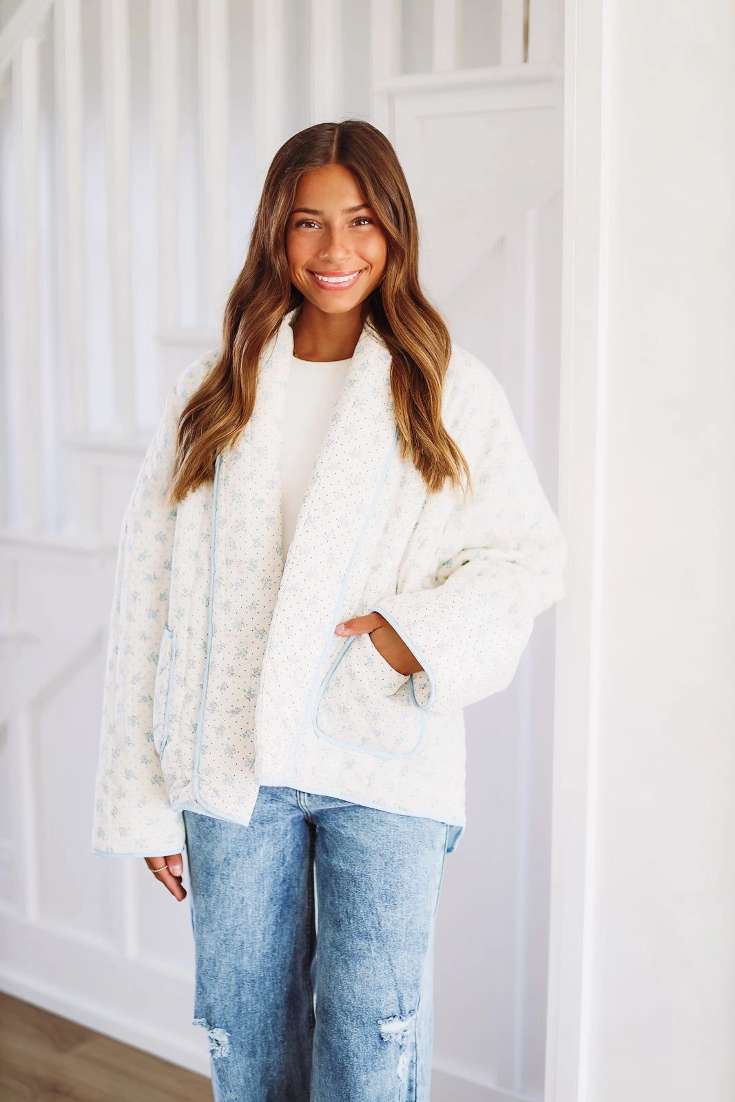 Worth Celebrating Quilted Jacket - Blue Eco Friendly Fabric