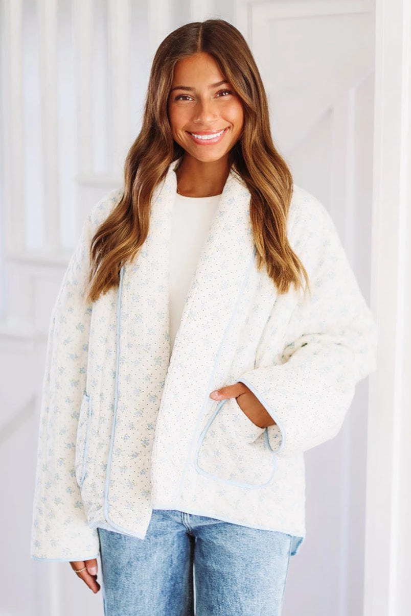 Layered Neckline FrictionResistantEdges Worth Celebrating Quilted Jacket - Blue