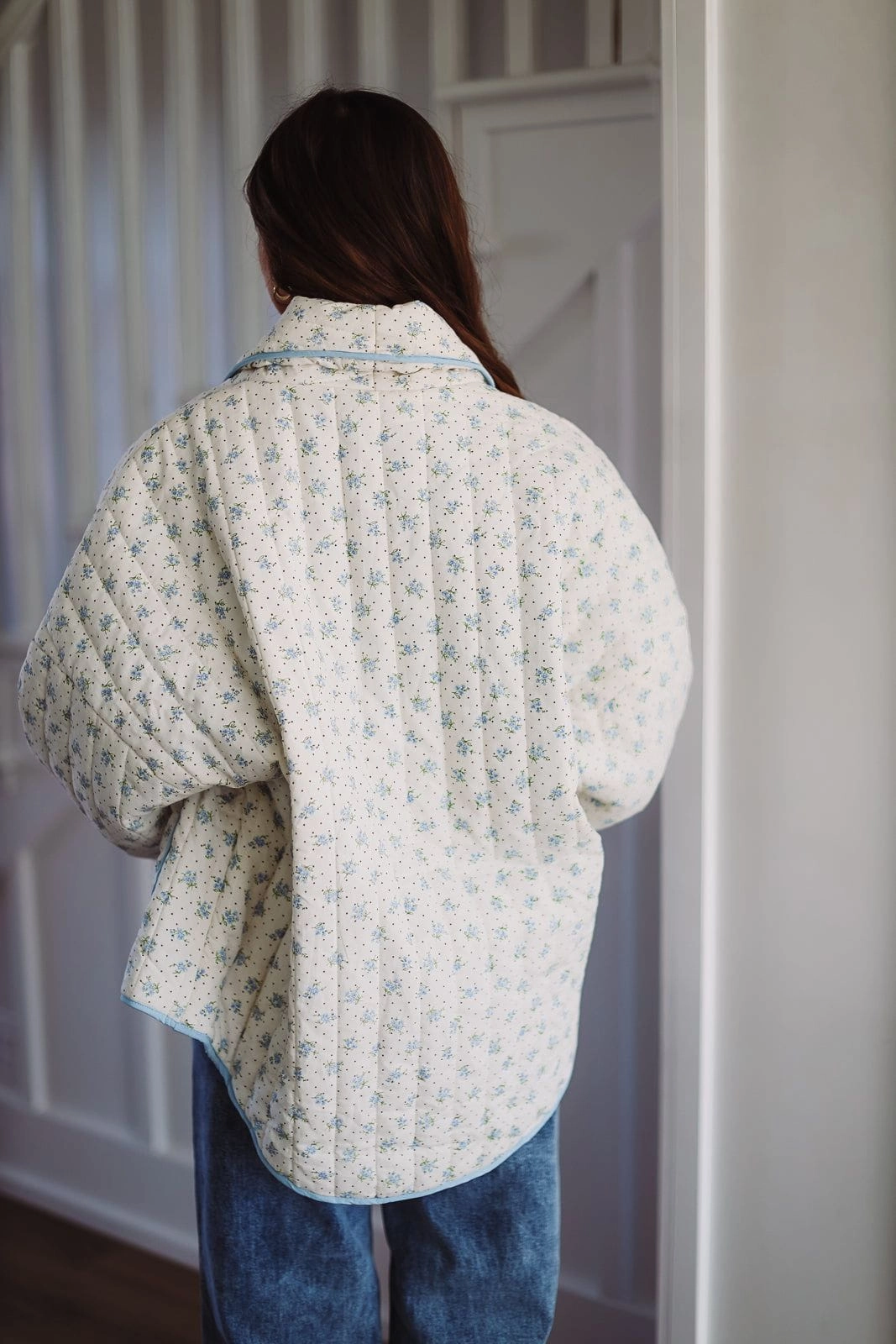 Worth Celebrating Quilted Jacket - Blue AdjustableNeckline