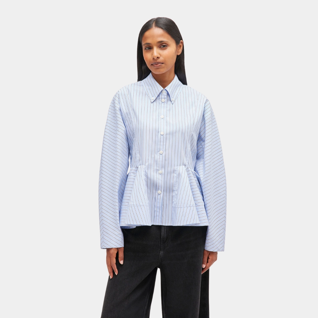 Stripe Cotton Peplum Shirt (Lavender Lustre) EasyCareFabric