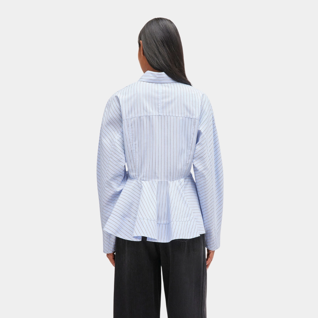 Trendy Cardigan Scoop Neck Shape Stripe Cotton Peplum Shirt (Lavender Lustre)