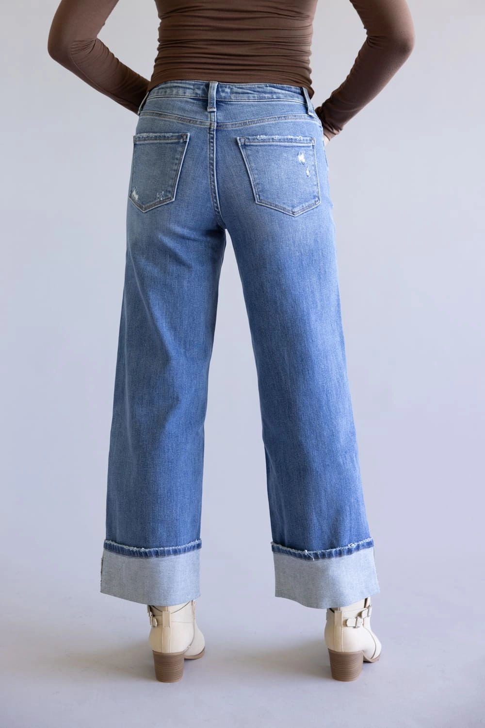 Flying Monkey High-Rise Cuffed Hem Wide Leg Jeans for Women | F5890 Body Fit Ready Unisex Fit