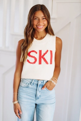 Ski Chunky Cropped Sweater - Cream and Red FullCut Shoulder AdvancedAirflowChannels