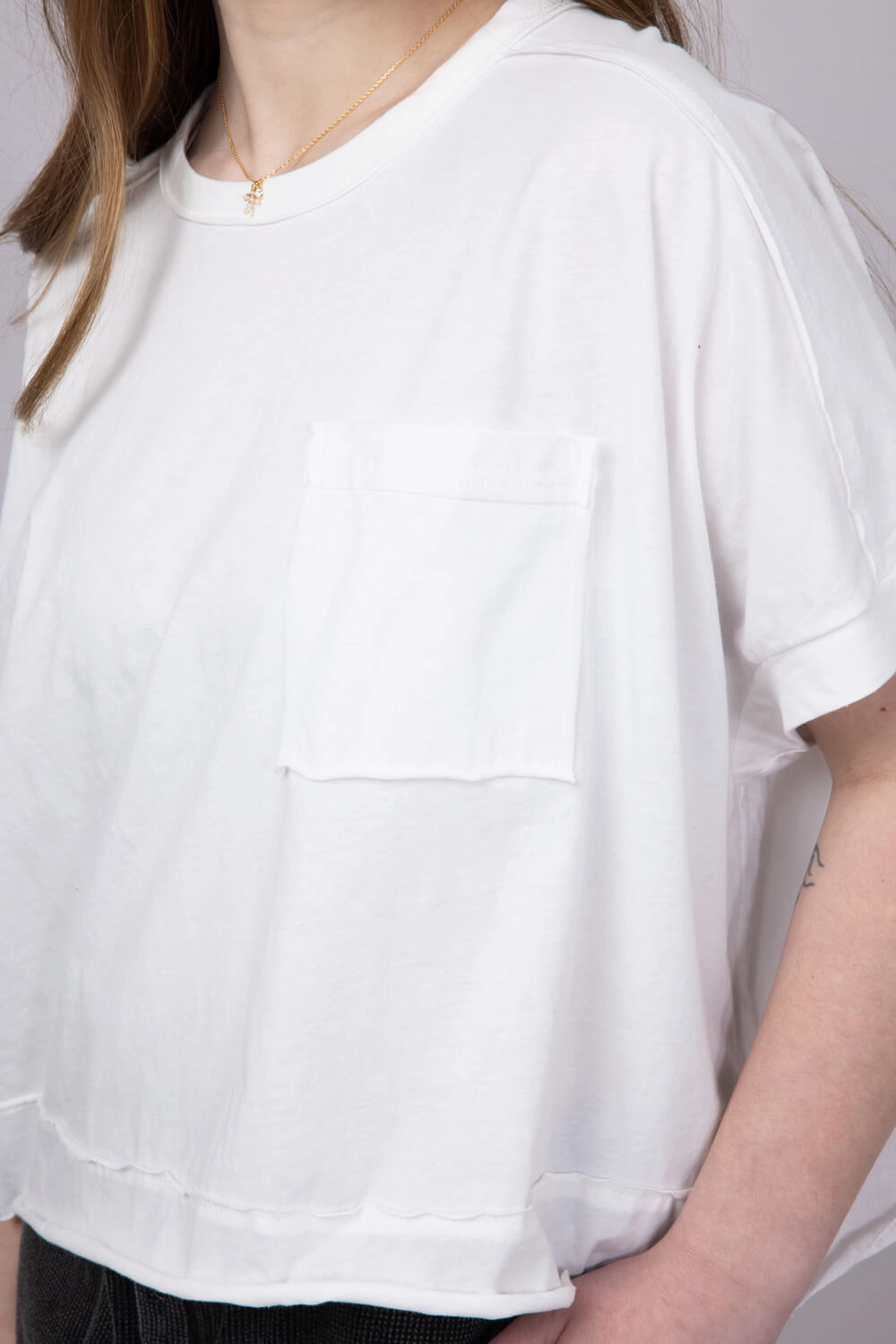 Oversized Cropped Mineral Wash Knit T-Shirt for Women in White | NT11429-WHITE Elastic Fit