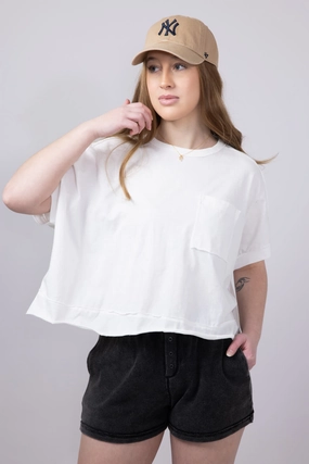 Classic Vibes Oversized Cropped Mineral Wash Knit T-Shirt for Women in White | NT11429-WHITE