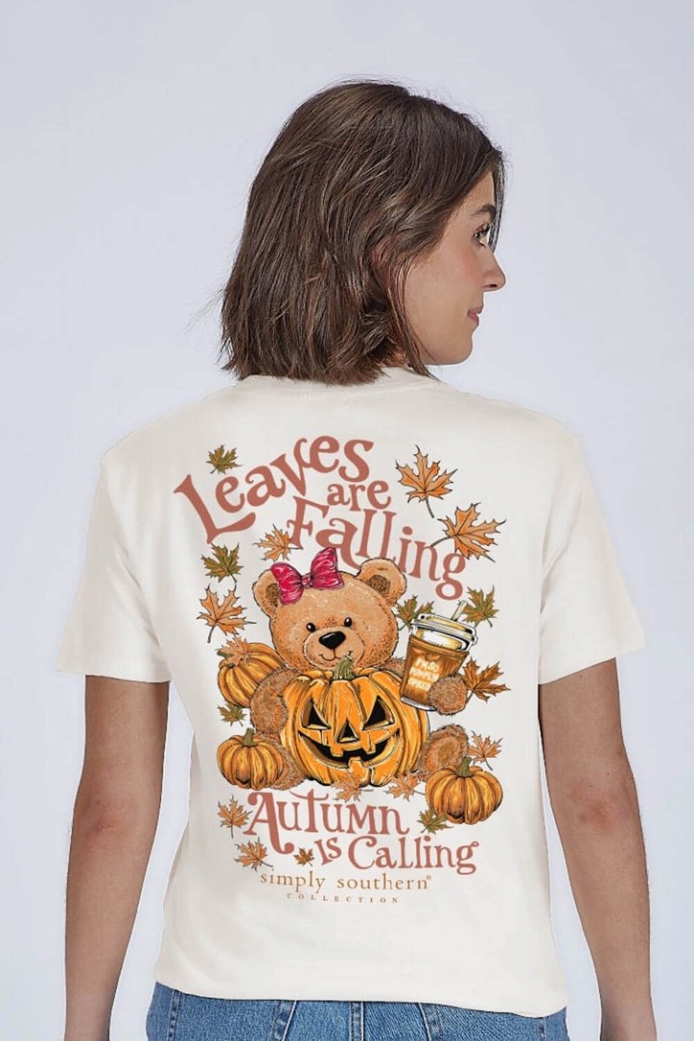 Spring Wear easy to pair Simply Southern Leaves Are Falling Autumn Is Calling T-Shirt for Women in Linen | SS-TEDDYFALL-LINEN