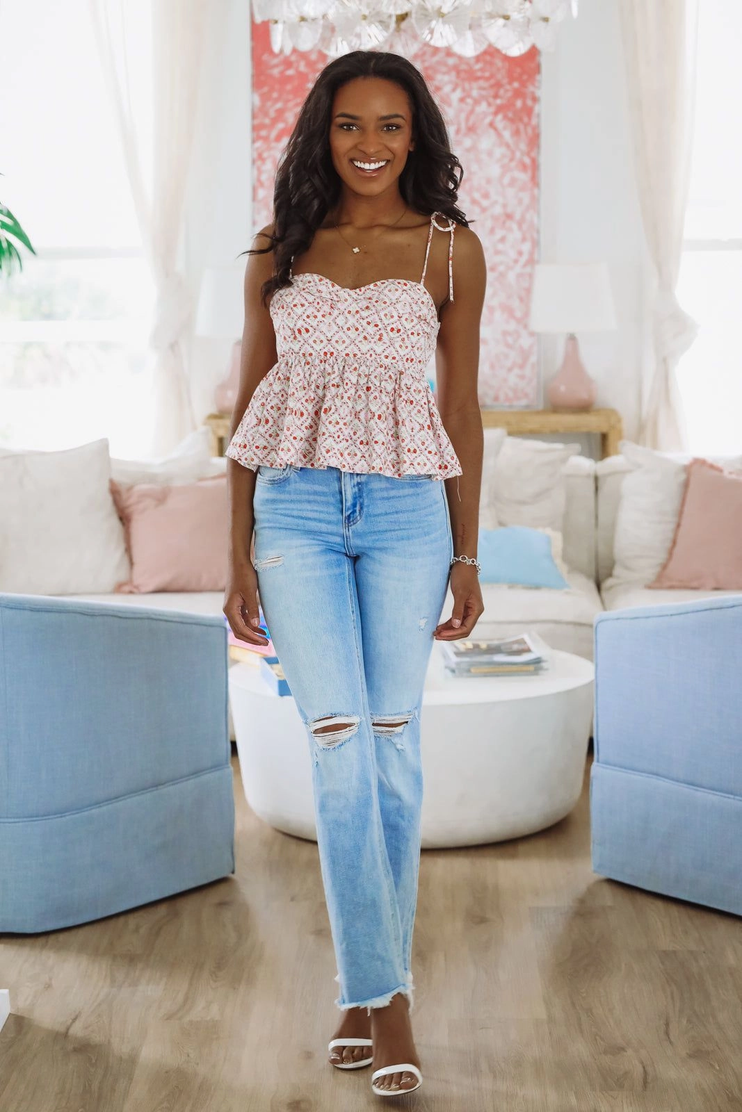 AntiPill Finish VNeck Style Sprinkle of Spring Babydoll Top - Red