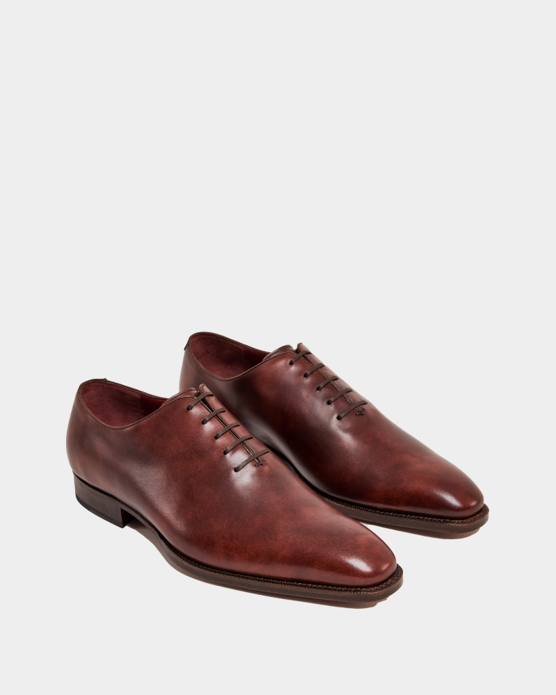 Slim Profile Conference Day Step Leather Museum Cognac Wholecut Oxford Dress Shoe with Rubber Half Soles