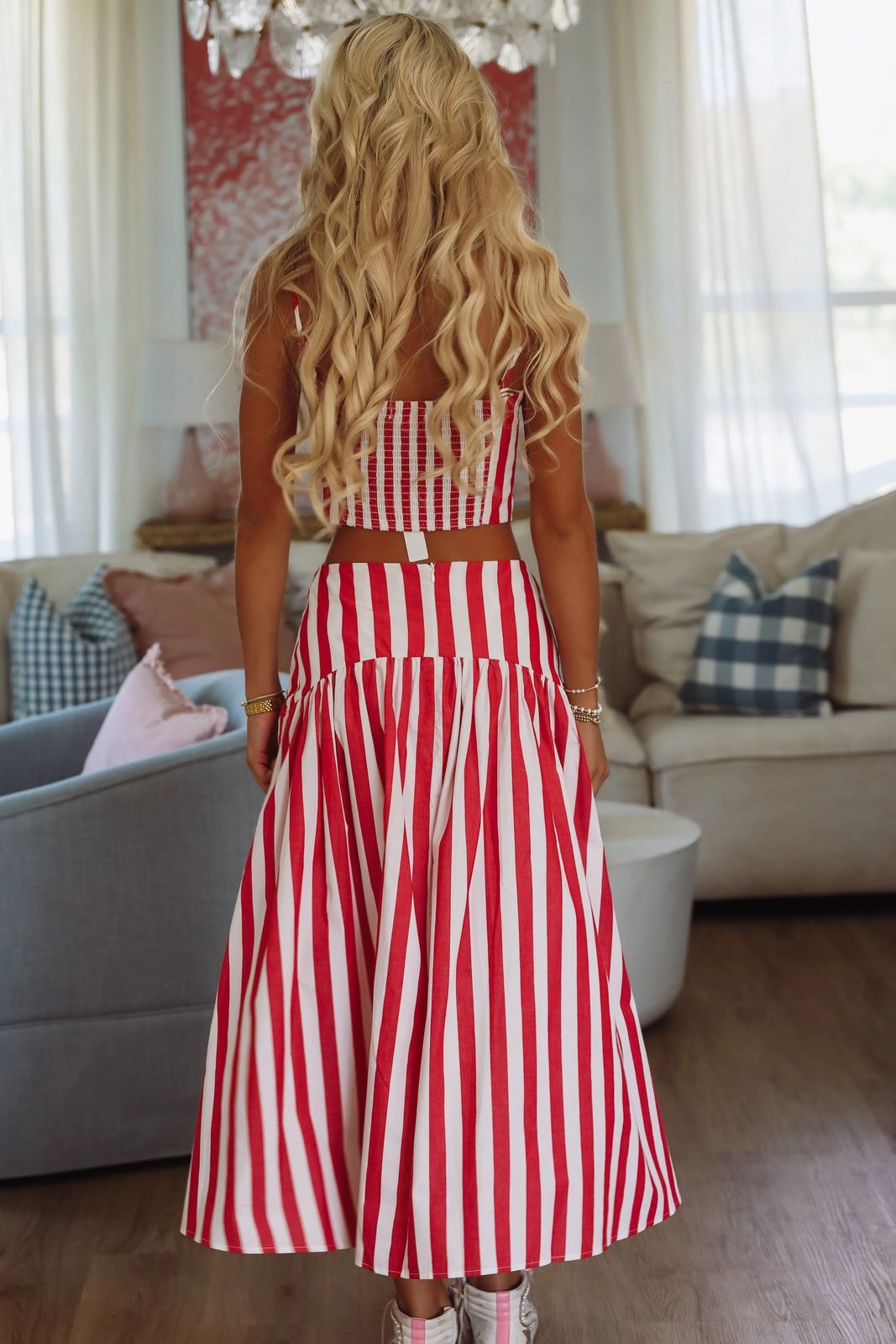 Stadium Stripes Crop Top - Red and White Reinforced Hems FrictionResistantEdges