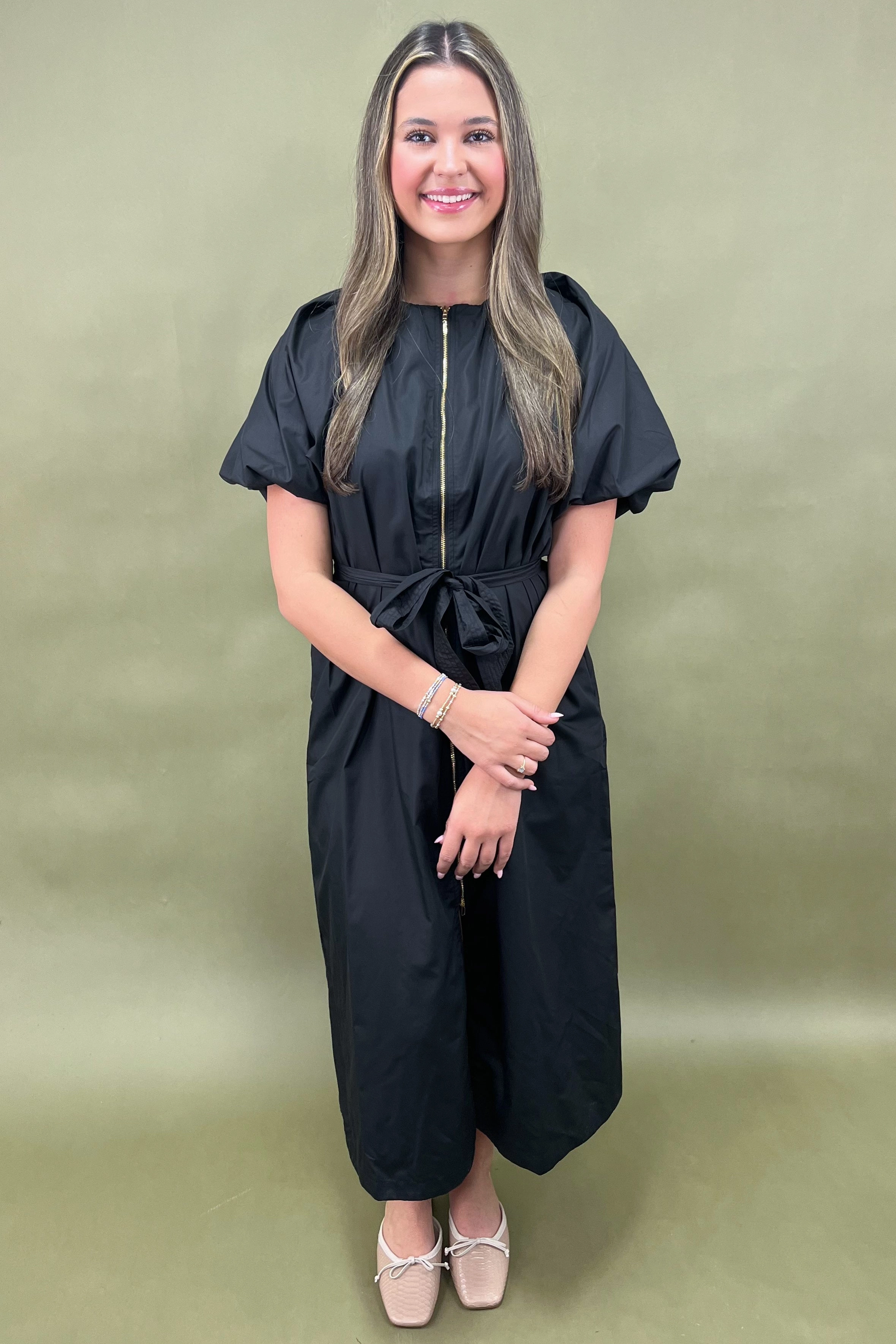 Starlit Soir??e Zip-Up Midi Dress Relaxed Fit Look