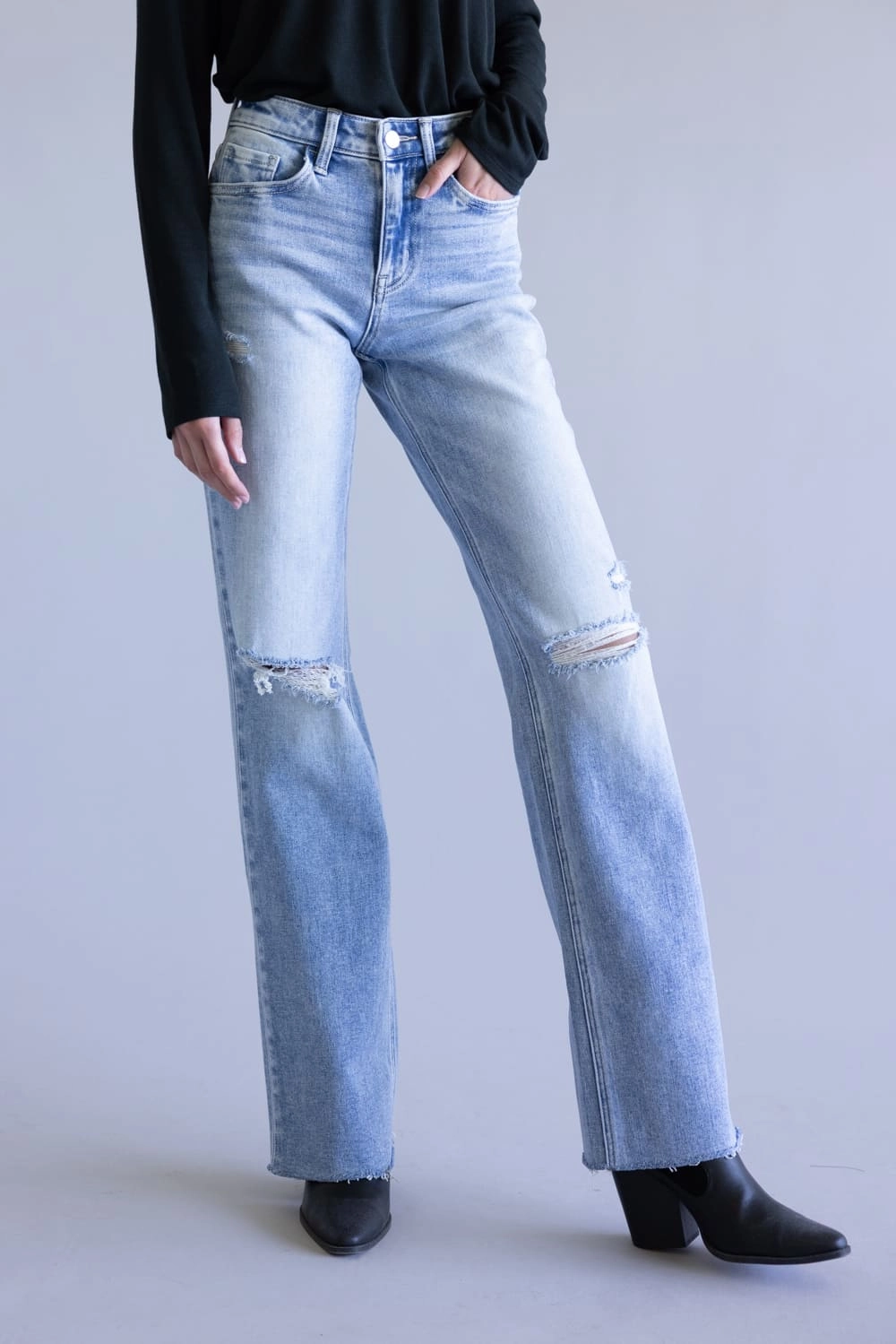 Flying Monkey High-Rise Frayed Wide Leg Jeans for Women  | F5781 Relaxed Feel