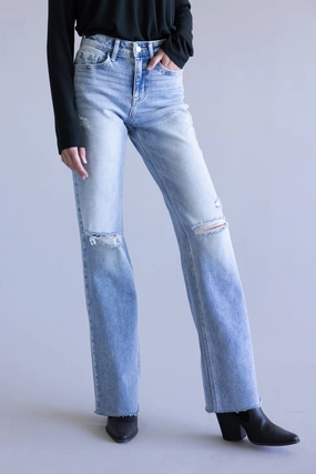 Flying Monkey High-Rise Frayed Wide Leg Jeans for Women  | F5781 Relaxed Feel
