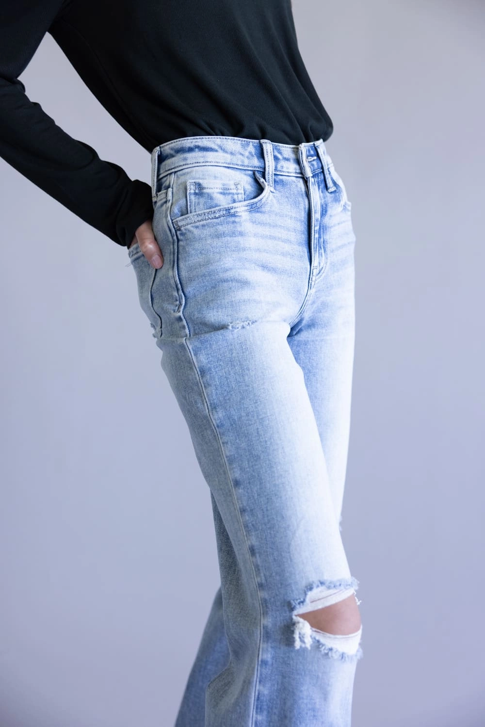 Stylish Essentials Loose Smooth Shopping Day Flying Monkey High-Rise Frayed Wide Leg Jeans for Women  | F5781