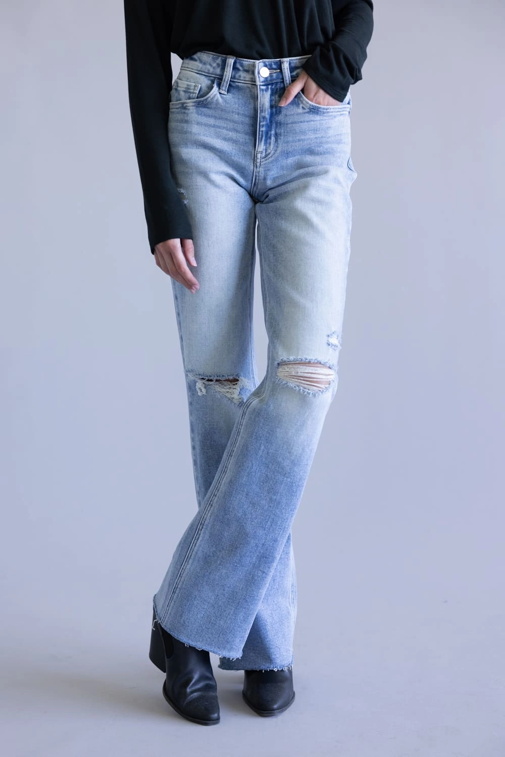 Flying Monkey High-Rise Frayed Wide Leg Jeans for Women  | F5781 Durable Minimalist Style Party Look Everyday Wear