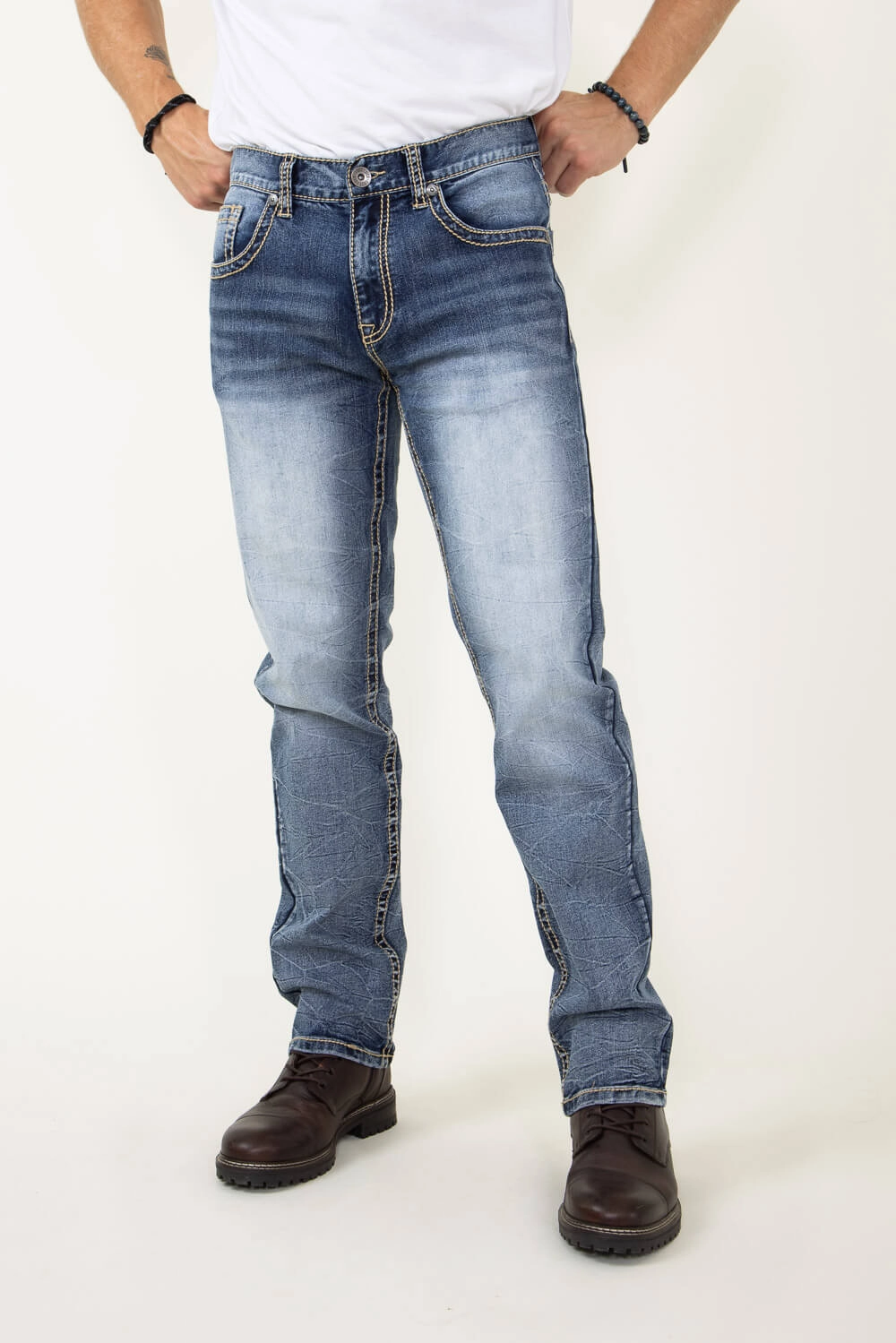 True Luck Hiroki Straight Jeans for Men | TL21092918 Brunch Outfit Classic Wear Luxury Crosshatch Stitching