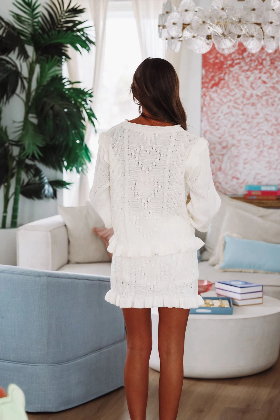 Stitch my Heart Sweater and Mini Skirt - Set - Ivory Contoured Side Panels Warm Hoodie