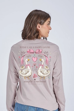 Simply Southern Happy Goose Long Sleeve T-Shirt for Women in Grey | LS-HAPPYGOOSE-DRFTWD Indoor clothing Odor-resistant