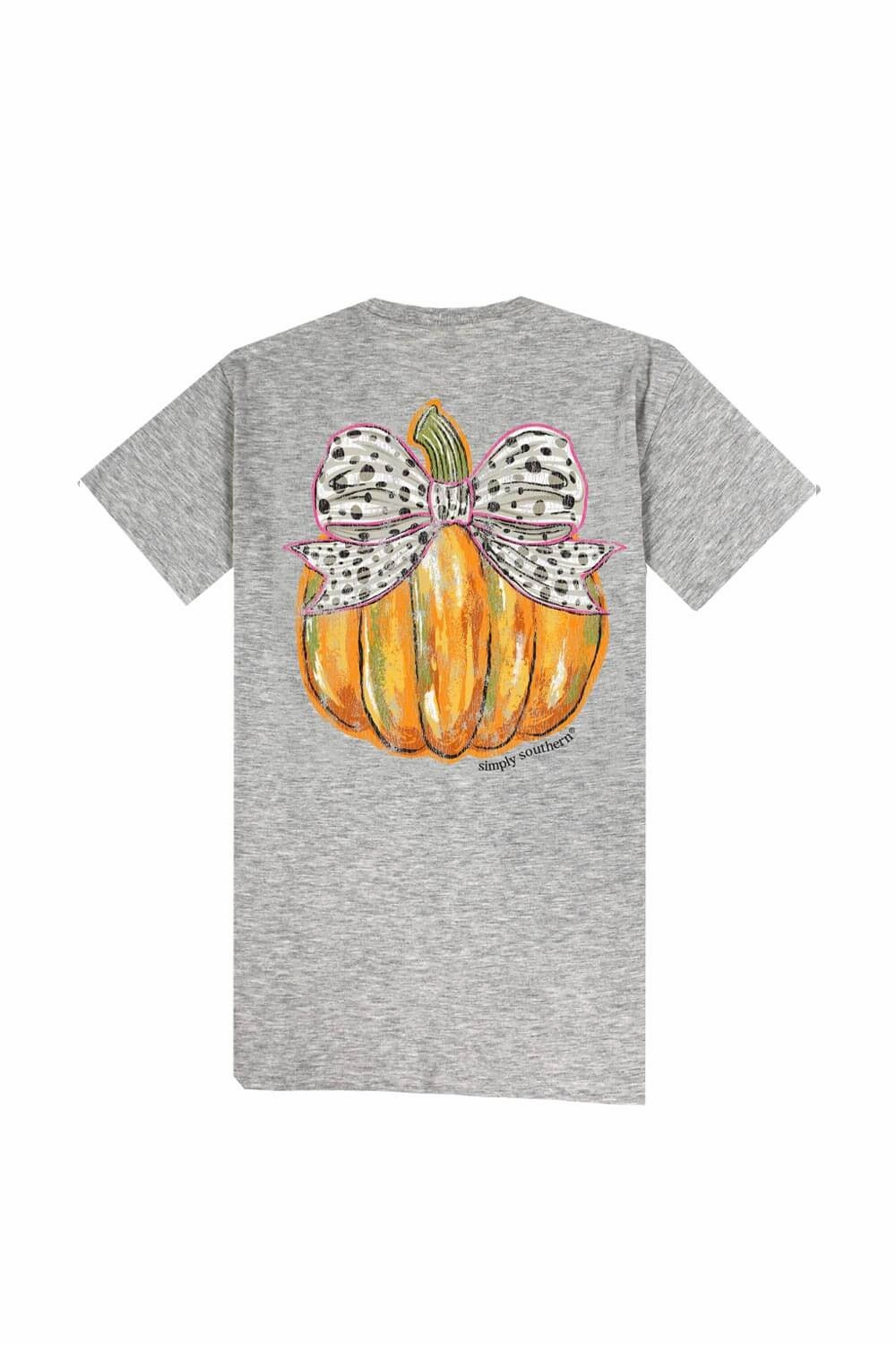 Simply Southern Bow Pumpkin T-Shirt for Women in Grey | SS-BOWPMPKN-STORMHTHR Everyday Flex Ultra Soft Blended Textile