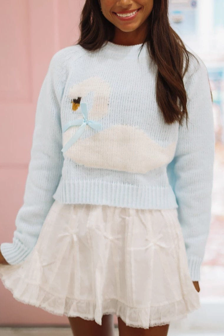High Neck Design My Swan Song Sweater - Blue