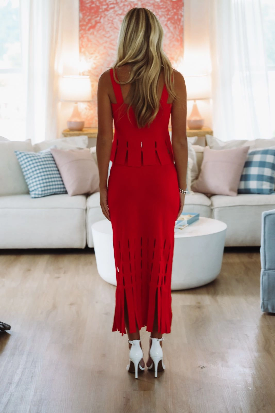 Tangerine Glow Crop Top - Red LowMaintenanceFabric Weighted Hem