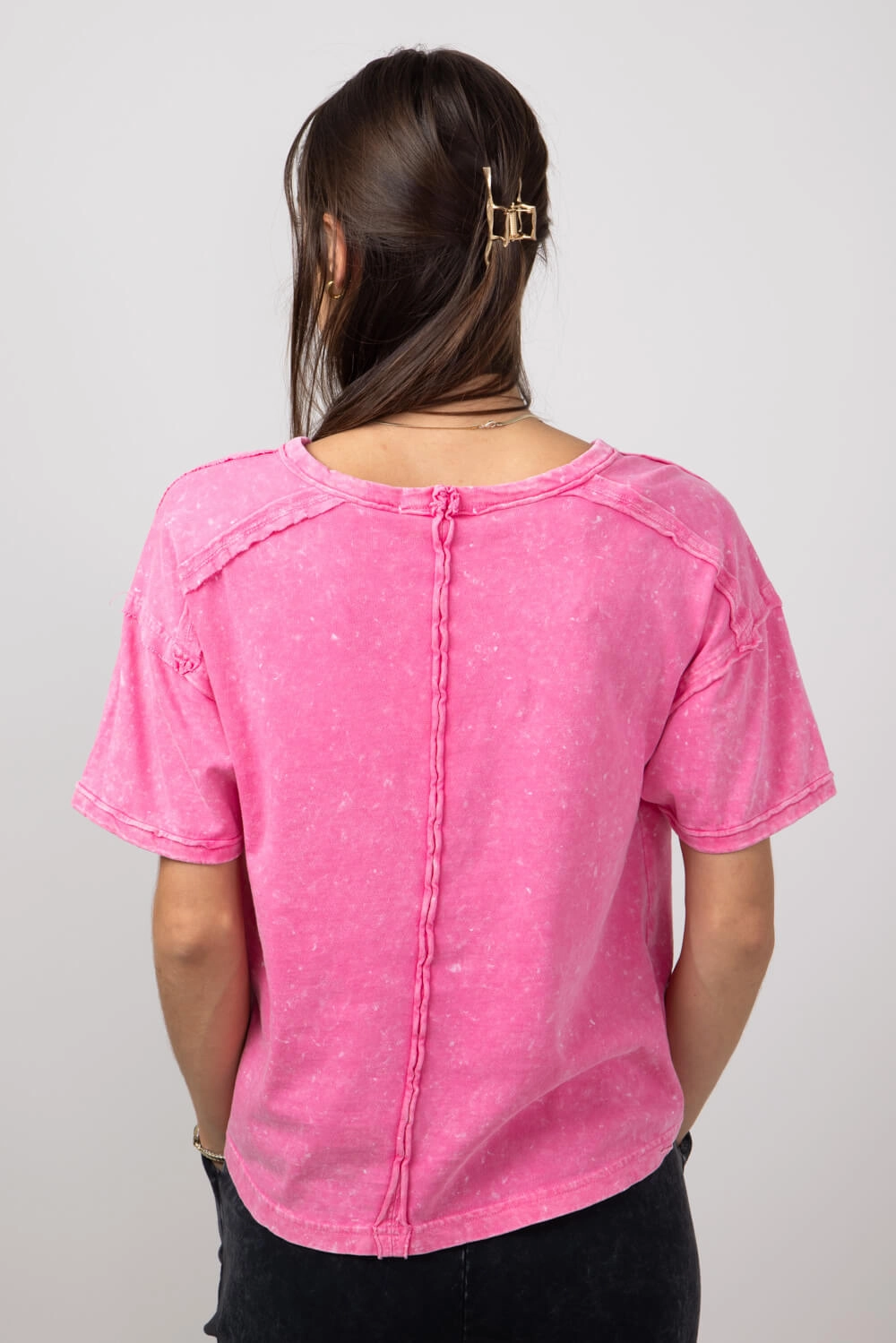 Mineral Wash Knit T-Shirt for Women in Pink | NT11108-PINK Urban Look Casual Choice