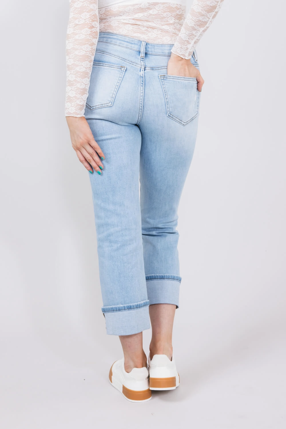 Day Out Style Chic Wear Mica Mid Rise Cuffed Straight Jeans for Women | MDP-T3384