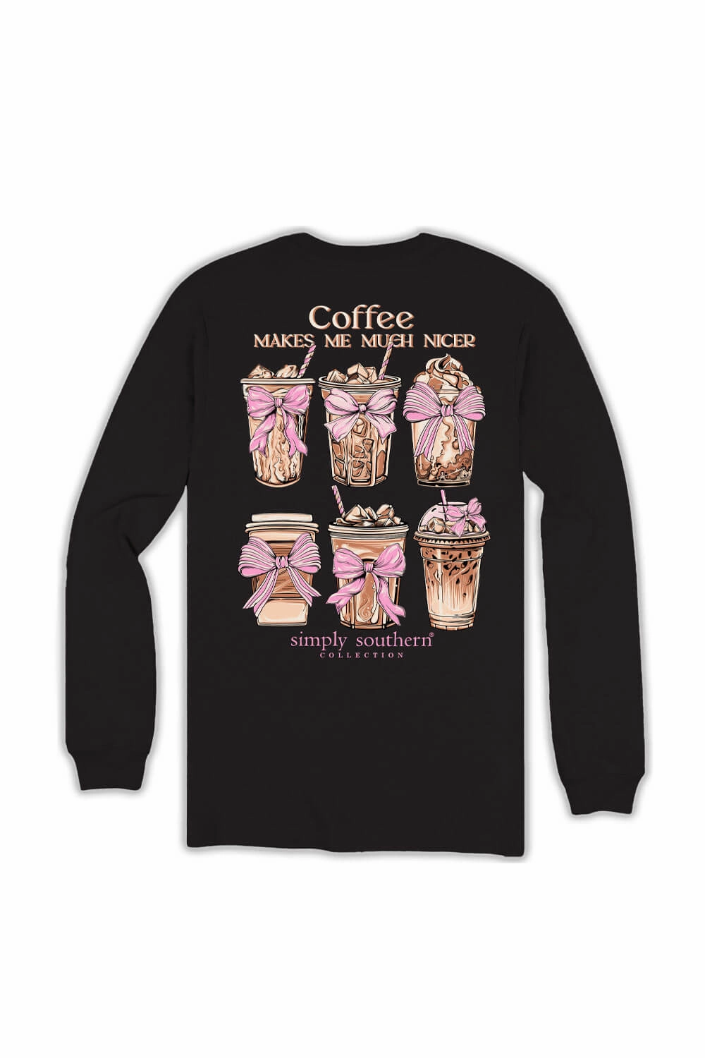 Simply Southern Coffee Makes Me Much Nicer Long Sleeve T-Shirt for Women in Black | LS-NICER-BLK Chilly Day Wear