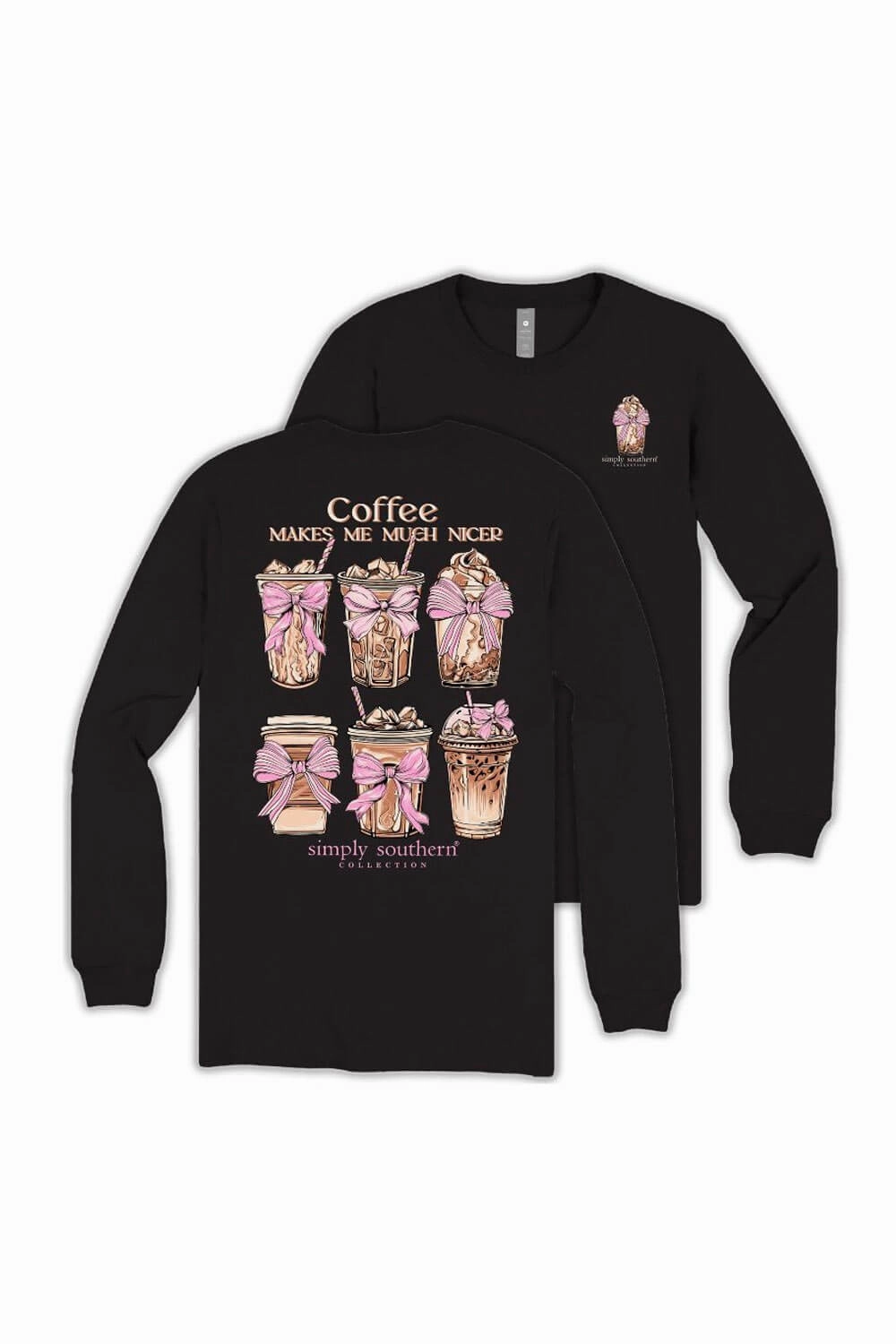 Comfortable fit Casual Essential Wear Simply Southern Coffee Makes Me Much Nicer Long Sleeve T-Shirt for Women in Black | LS-NICER-BLK
