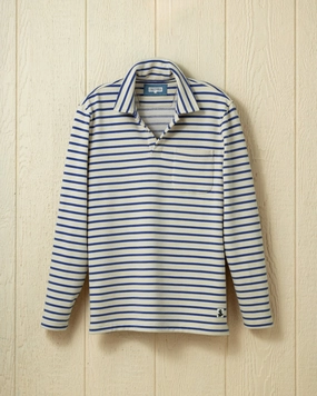 Elegant Style Acadia Polo in Cream/Atlantic Blue Loopback Terry
