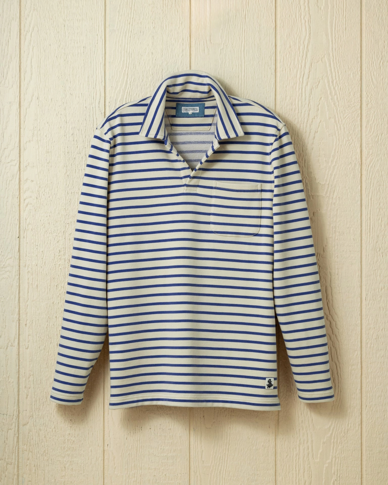 Elegant Style Acadia Polo in Cream/Atlantic Blue Loopback Terry