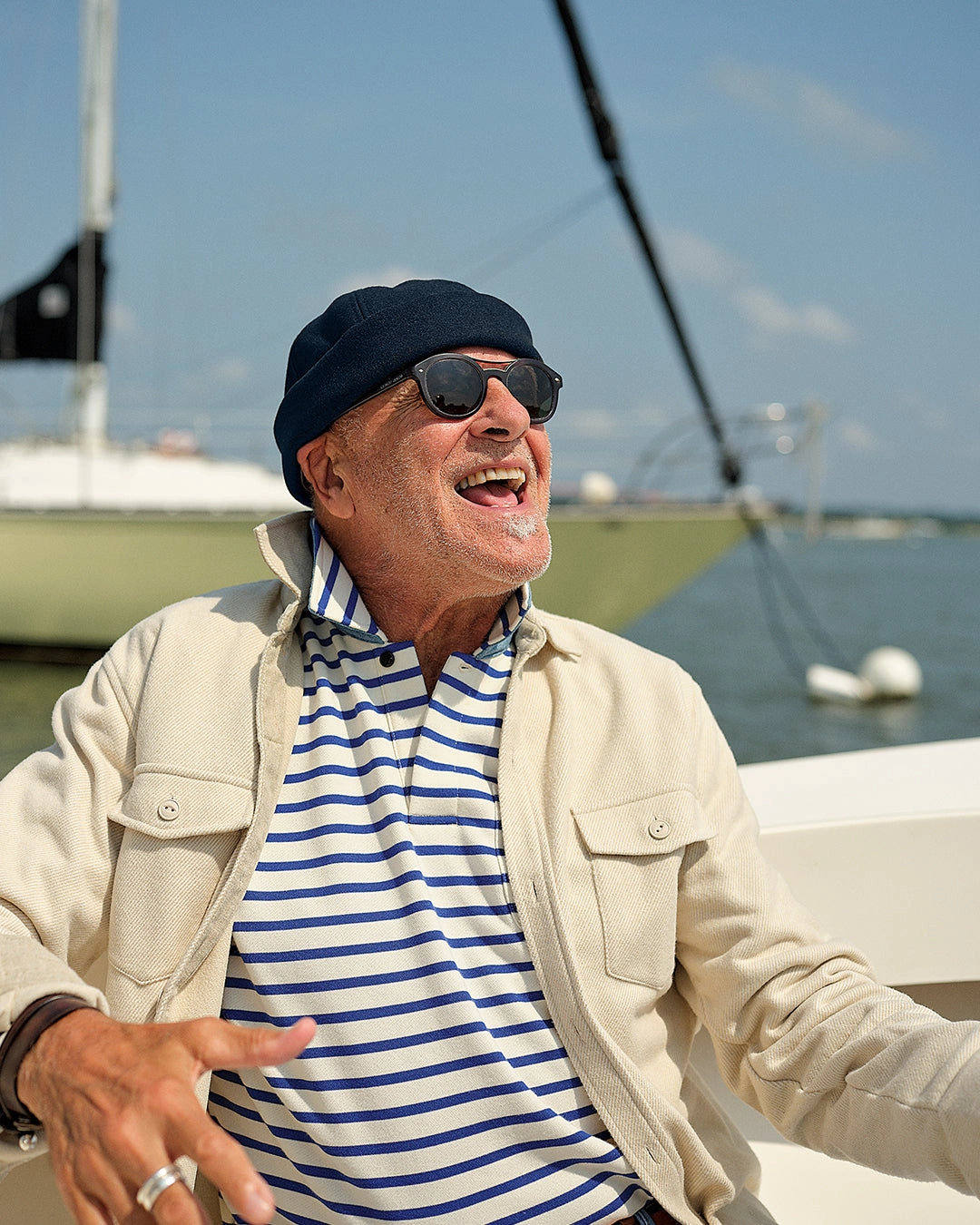 Comfort Wearable Acadia Polo in Cream/Atlantic Blue Loopback Terry