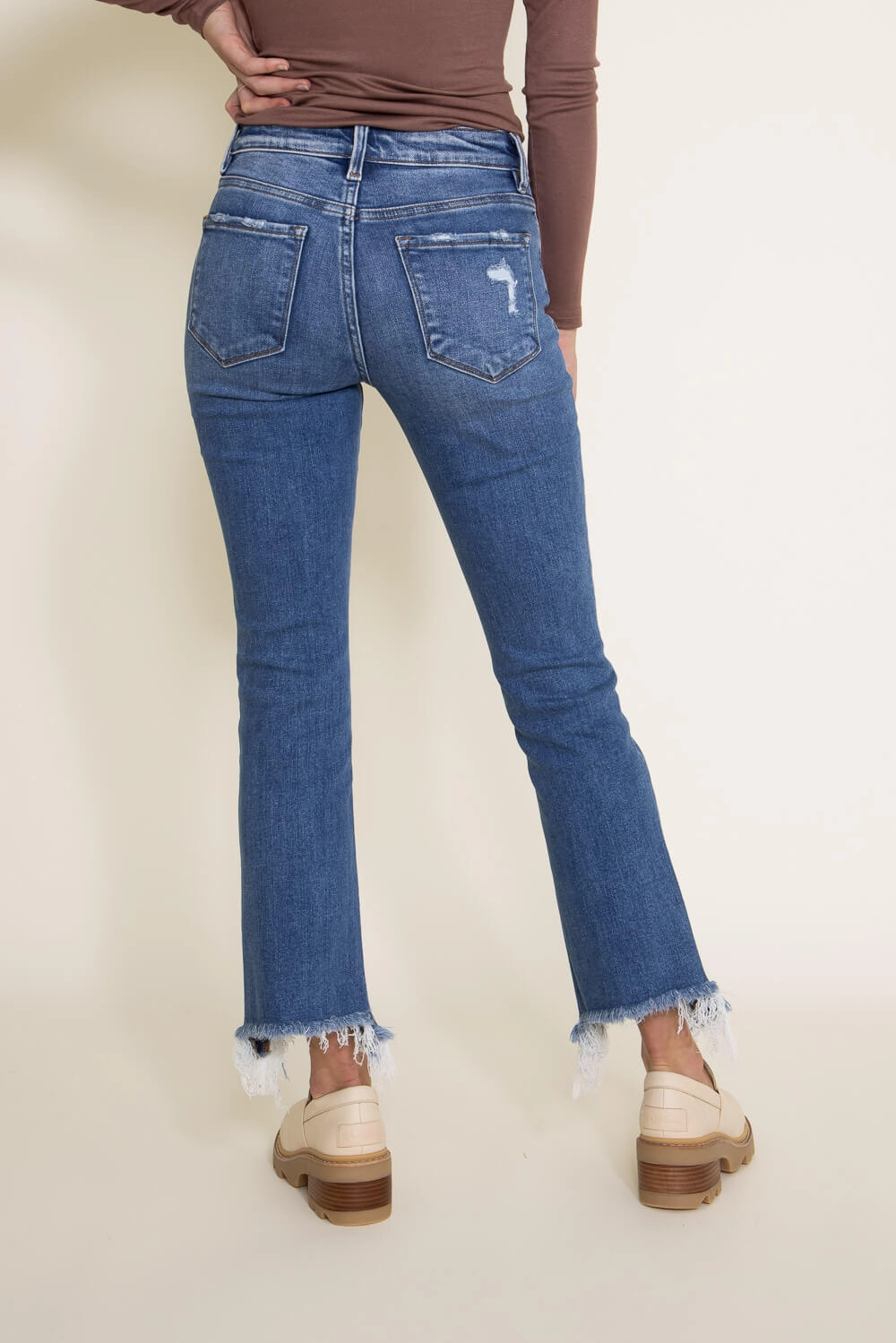 Flying Monkey Mid-Rise Destructed Hem Crop Bootcut Jeans for Women | F5011 Resilient material Grab And Go
