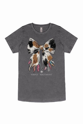 Simply Southern Plus Size Cow Bow T-Shirt for Women in Washed Coal | EXT-SS-COWBOW-WSHCOAL All-Season Comfort Wear Smart Comfort
