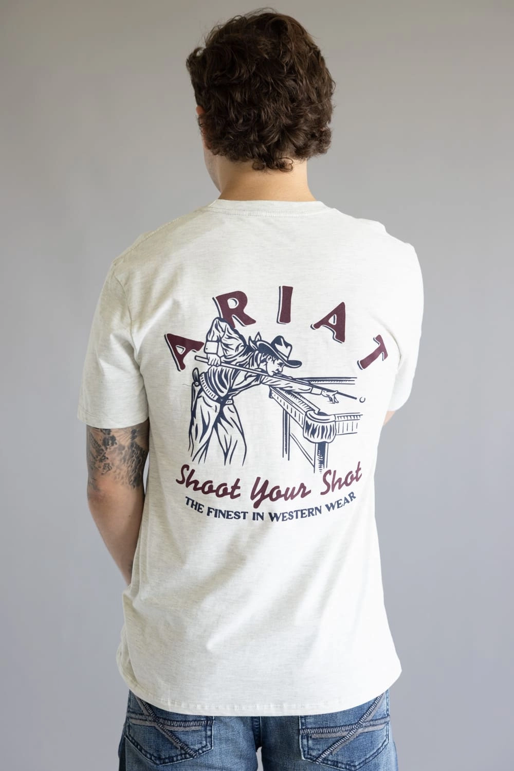 coordinate with other items Ariat Straight Shooter T-Shirt for Men in Oatmeal | 10062412-OATMEAL